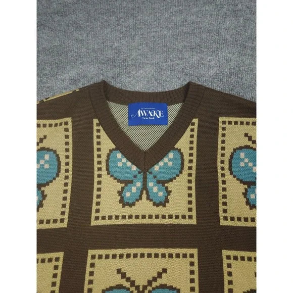 AWAKE NY Sweater Vest Adult Medium Knit Butterfly AOP Unisex Cotton Blend - Picture 2 of 10